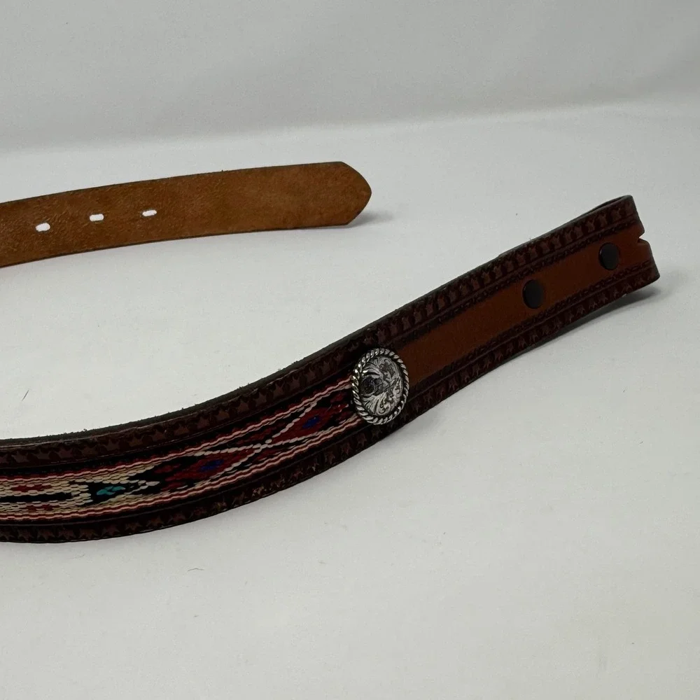 Justin Top Hand Cowhide Kids Brown Leather Belt Western Aztec 22 no buckle